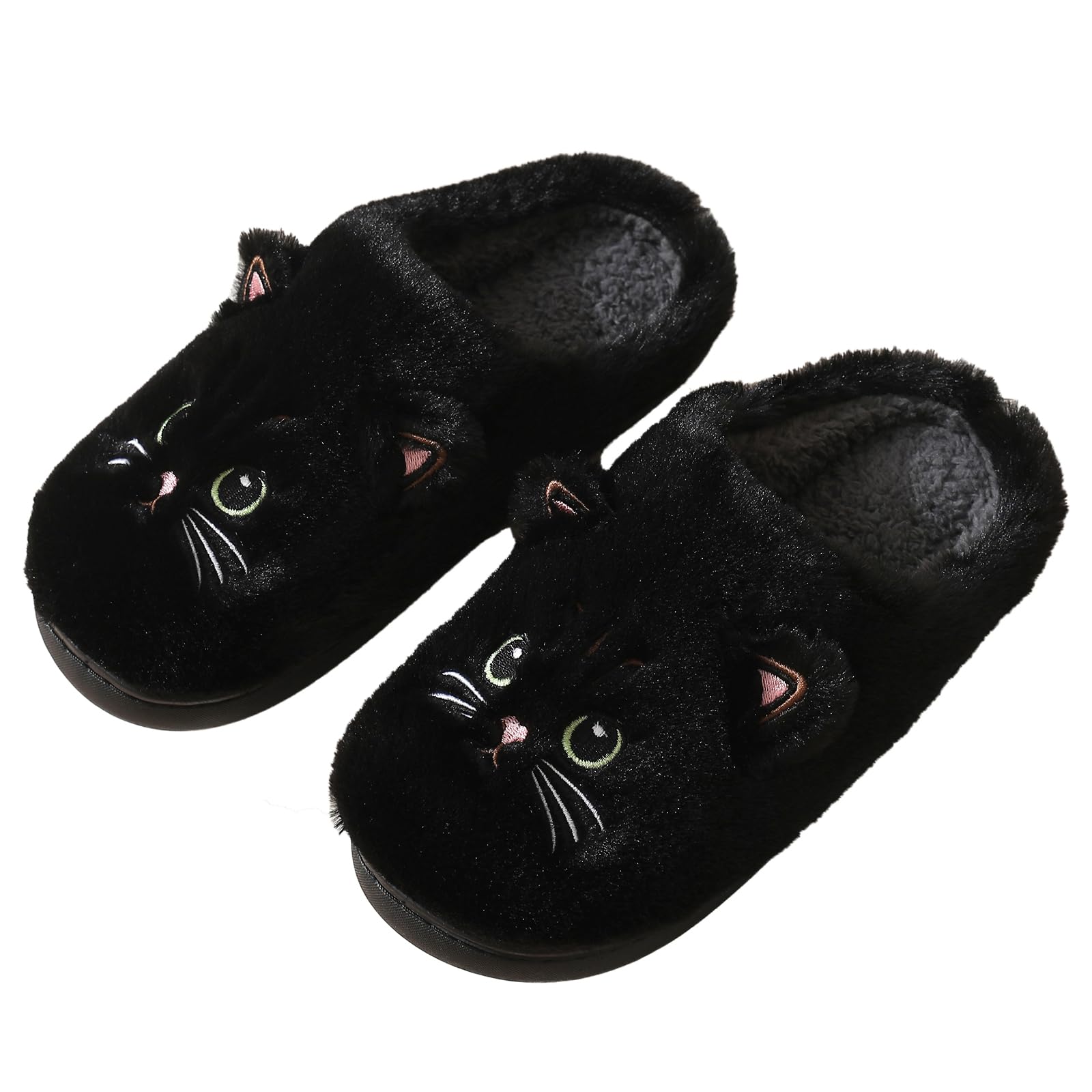 LAVAU Cute Cat Slippers for Women Fuzzy Fluffy Faux Fur Animal House Slides for Indoor and Outdoor Shoes