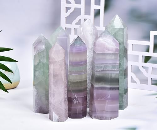 Miniatura 5 de AMOYSTONE Obelisco de fluorita de lavanda, torre grande de varita de cristal curativo, 6 columnas facetadas, terapia de meditación de chakras de