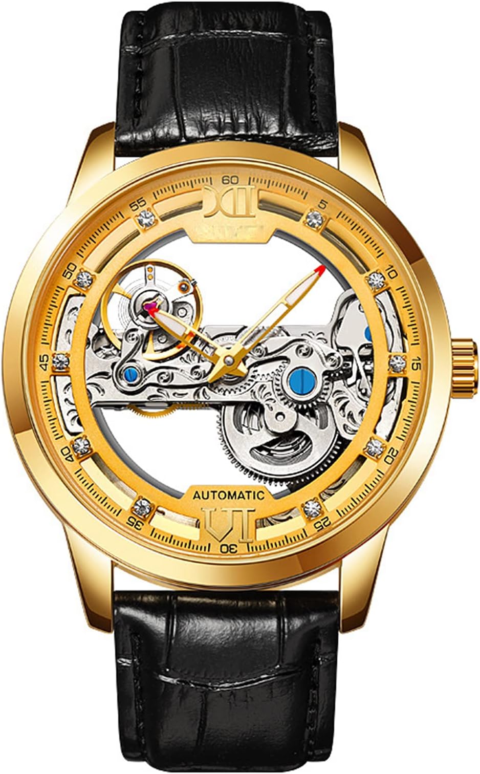 MASTOP Luxury Automatic Mechanical Men's Leather Belt Fashion Business Bronze Steel Waterproof Skeleton Watches
