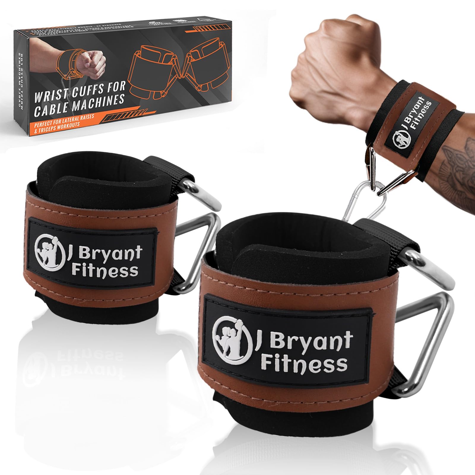 J Bryant Neoprene Padded Wrist Straps with Triangular Rings, Wide Microfiber Leather Cuffs, Adjustable Wrist Wraps for Cable Machines & Strength Training