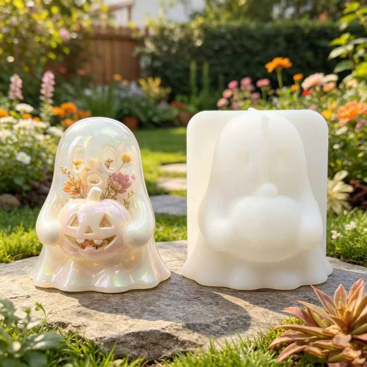 5 Pcs Candle Ghost Holding Pumpkin Silicone 3D Halloween Ghost Resin Mold | ghost resin mold,Soap, Epoxy Casting, DIY Halloween Home Decor Craftsg