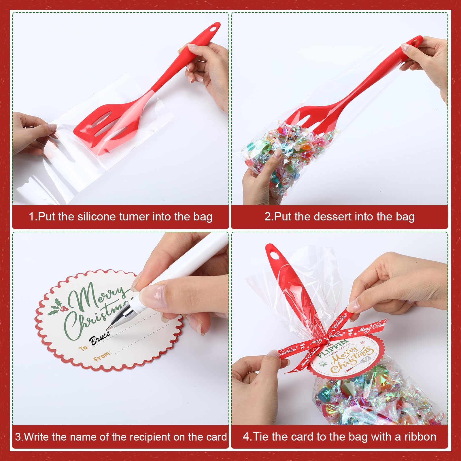 Reallnaive Paquete de 24 espátulas de silicona de Navidad, utensilios de cocina de Navidad, regalos a granel, espátula ranurada de silicona resistente al calor, utensilios de cocina de silicona para