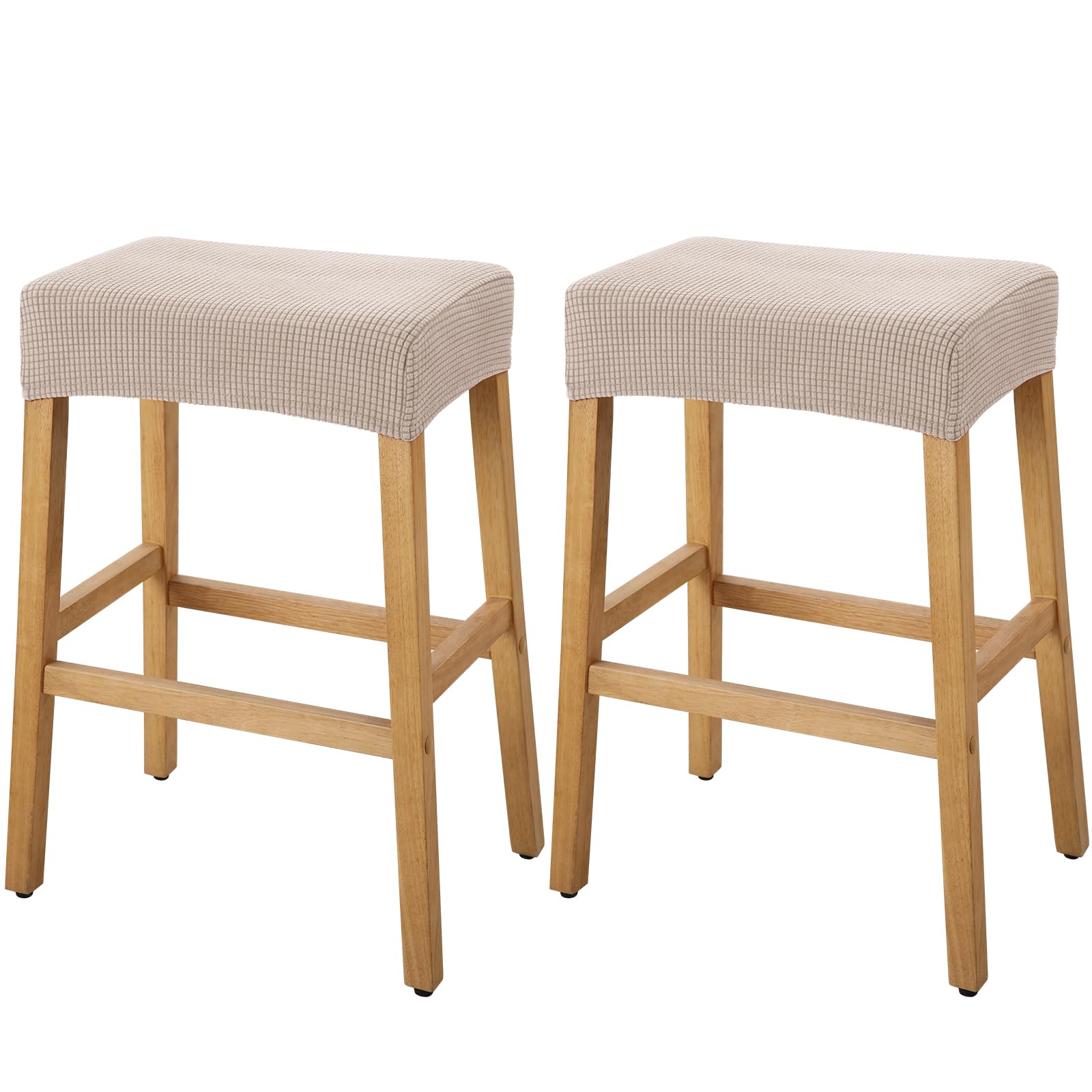 YISUN Stool Covers Rectangle - 2 Pack Stretch Waterproof Saddle Seat Cover Counter Bar Stools Bar Chairs Covers Kitchen Island Chairs Cushion Protector (2, Khaki)