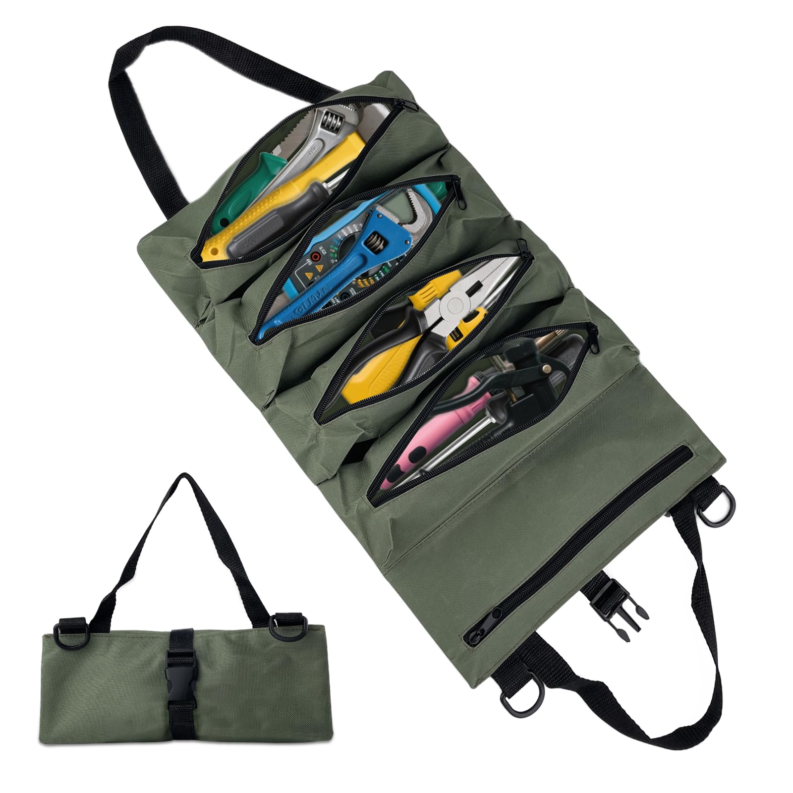 Borsa per Attrezzi Arrotolabile Utensili Multi Access, Tasche Attrezzi con Tracolla Regolabile con 5 Tasche con Cerniera, Ldeale per Ldraulici, Commercianti ed Elettricisti