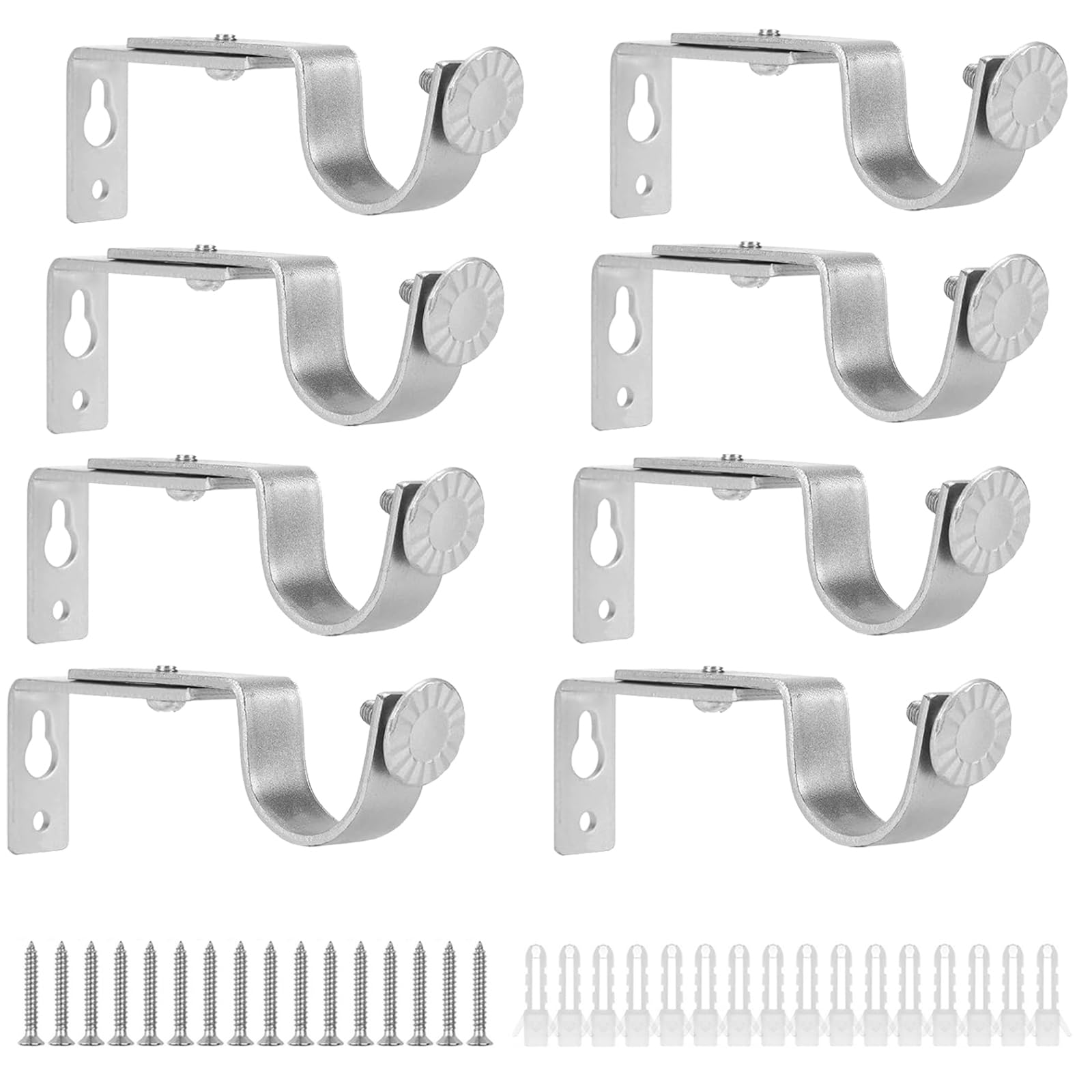MeiQraft 8-Pack Heavy Duty Adjustable Curtain Rod Brackets - Silver Wall Mount Hardware with Screws & Anchors, Professional Installation Kit