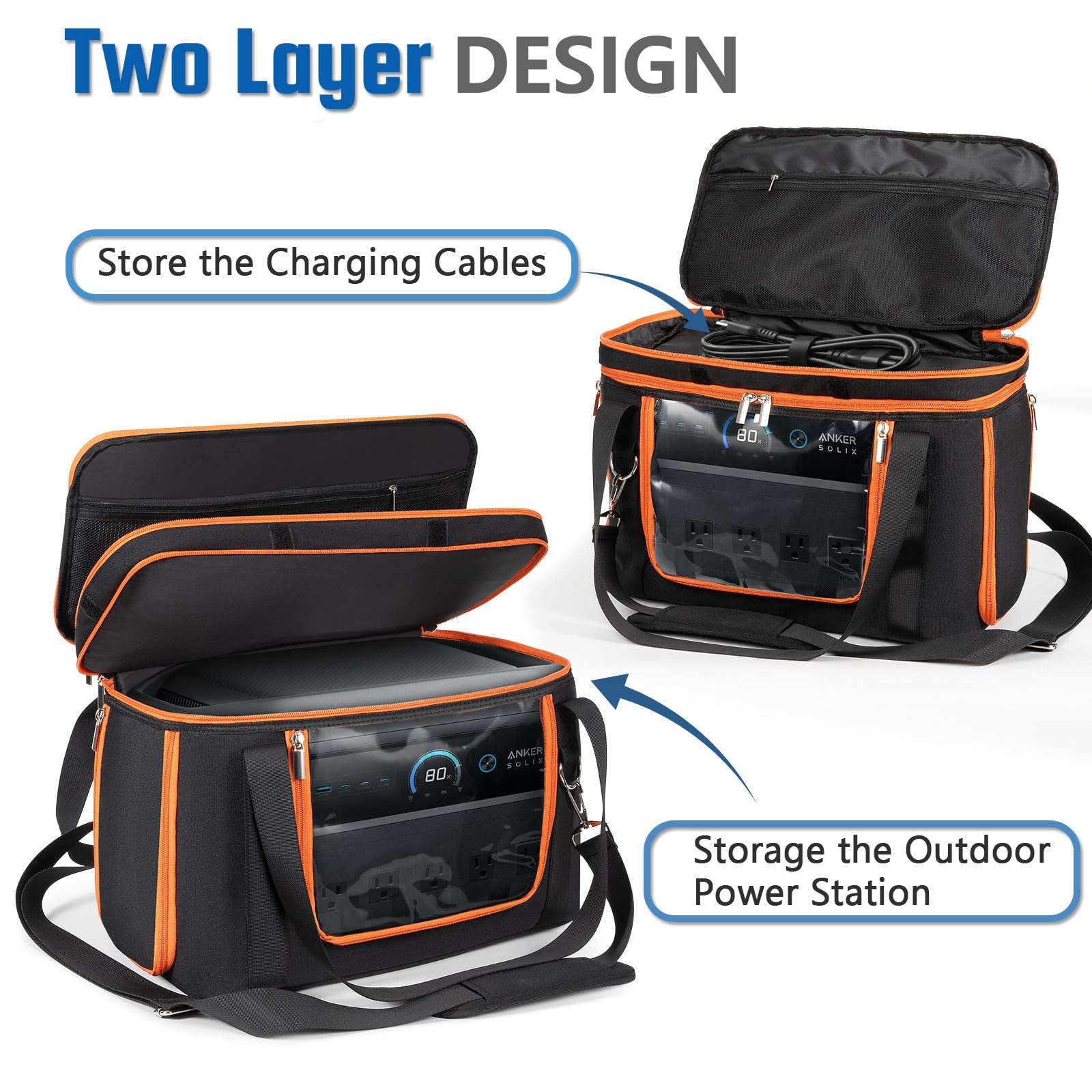Travel Carrying Case Compatible with Anker SOLIX C1000 Gen2 /C1000 /C800 /C800X Plus, Portable Power Station Case with Clear Pocket, Two Layer Protective Storage Bag for Outdoor Camping Party Car Trip - 5