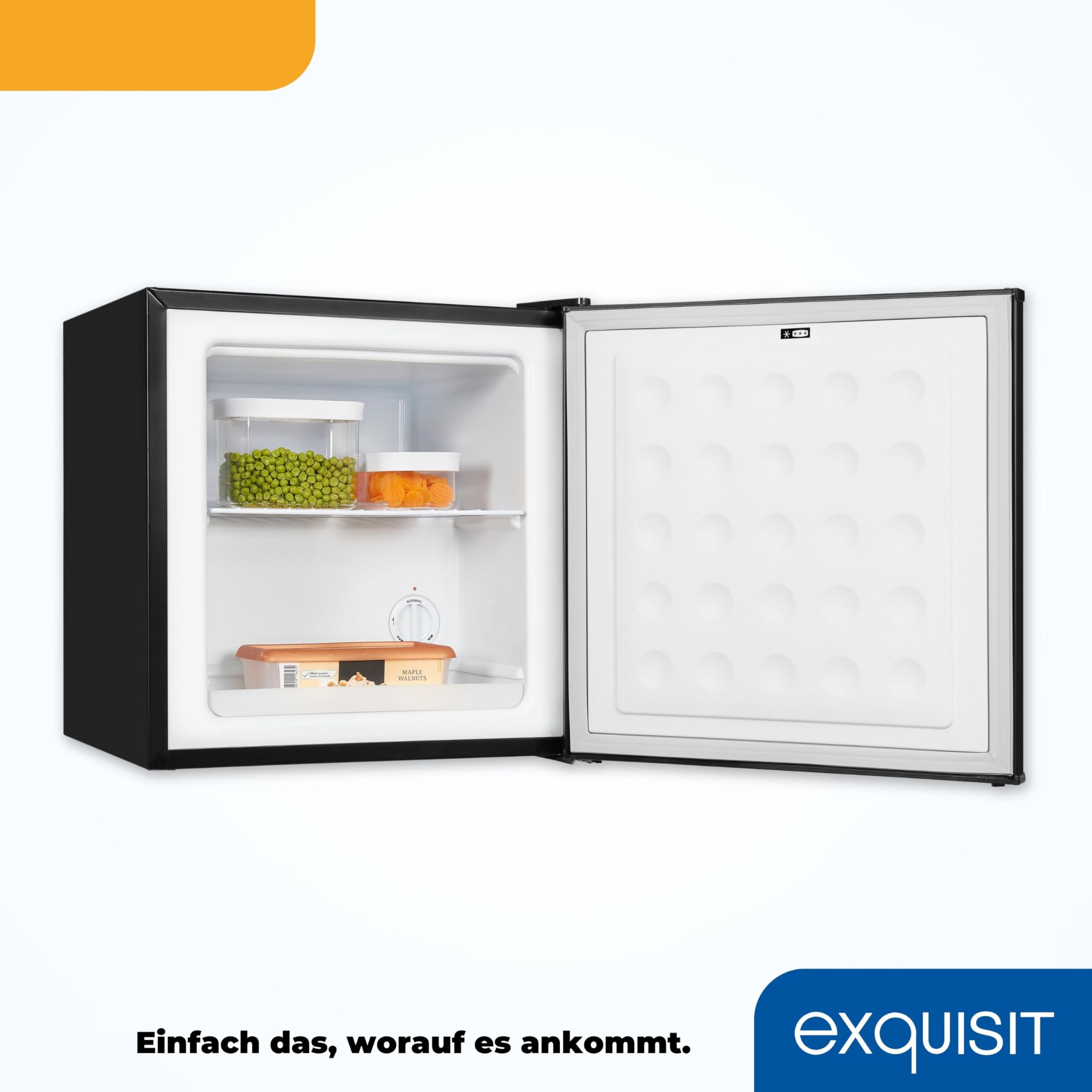 Exquisit GB40-150E Mini-Gefrierschrank Schwarz - 31 L Gefrierbox Klein | 4-Sterne Tiefkühlschrank kompakt - Ideal für Büro & Camping - 50,5 cm hoch - Leise 39 dB - Energieeffizienz E