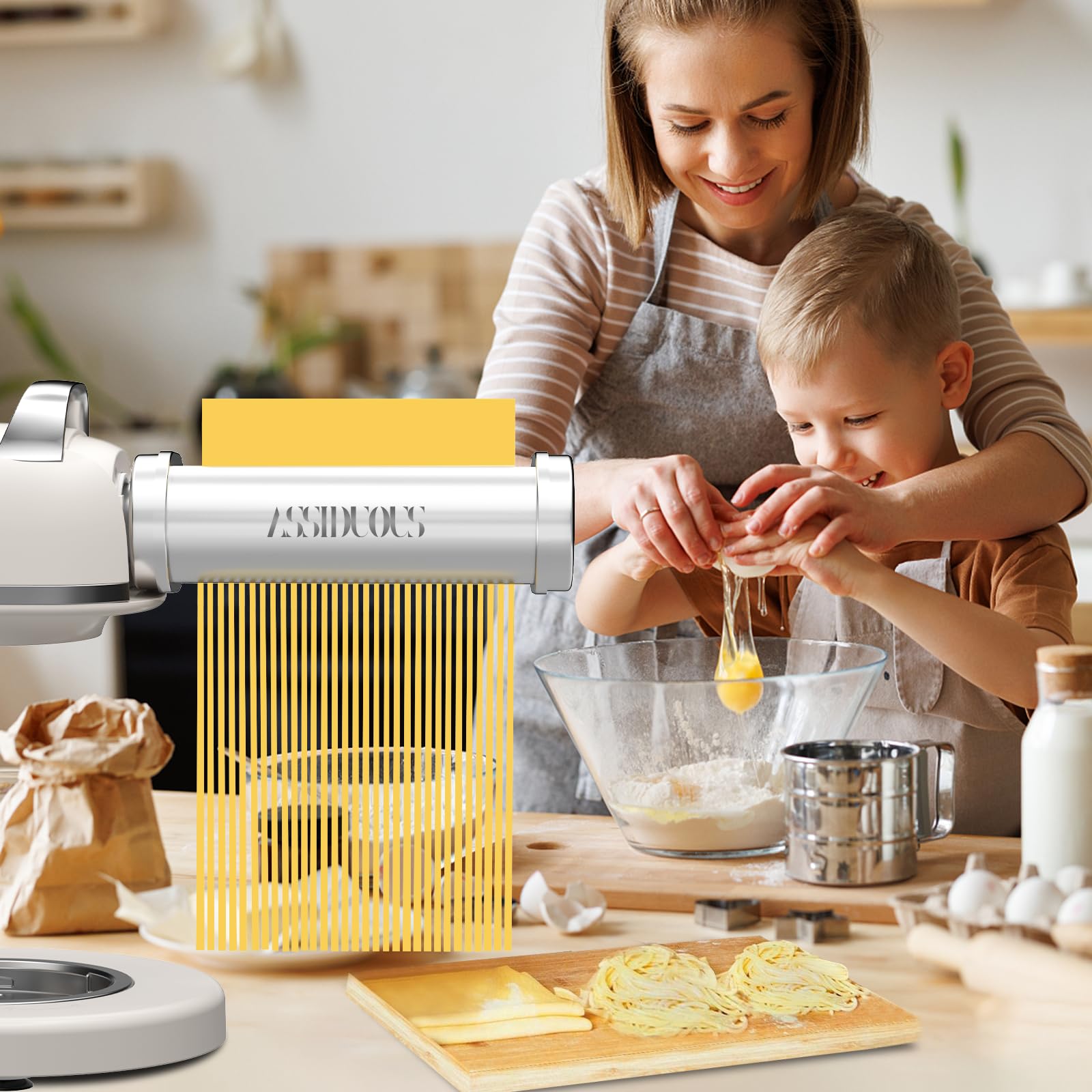 Nudelaufsatz für KVC/KVL Kenwood Küchenmaschinen, 3-in-1 Nudelroller Aufsatz Edelstahl Nudelvorsatz für Kenwood, mit Nudelblattroller Spaghettischneider Fettuccineschneider