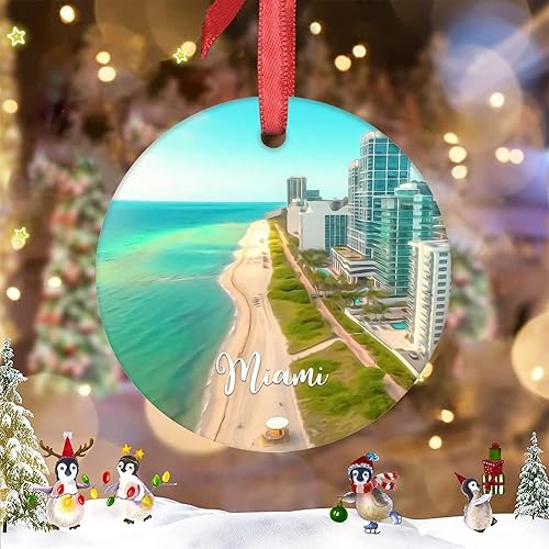Miniatura 2 de Miami Beach - Decoraciones navideñas para árbol, Florida, Estados Unidos, adorno de Navidad de paisaje urbano 2022, recuerdo de viaje, adornos