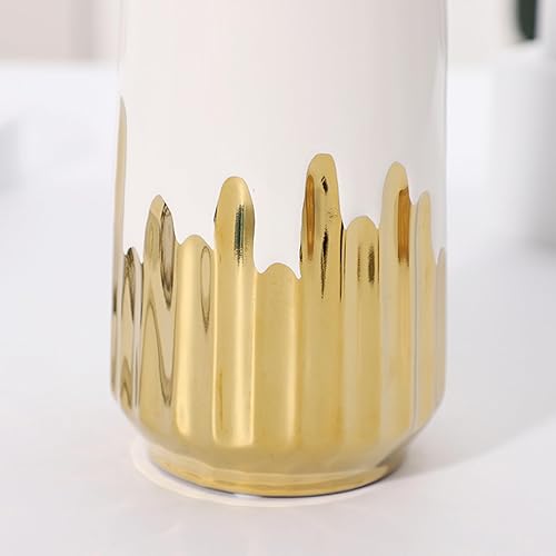 Miniatura 8 de YUSHUIHOME White Gold Vase Ceramic Vase Home Decor Living Room Hydroponic Flower White Gold Porcelain Bottle for Living Room, Hotel, Study