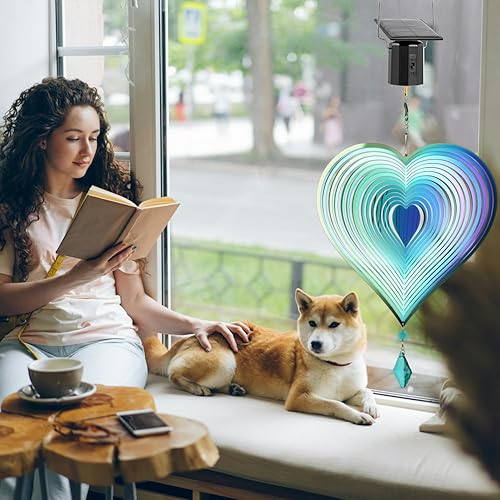 Miniatura 18 de Molinillos de viento, hilanderos de viento colgantes 3D, molinillos de viento para patio y jardín, flores de metal, arte de metal para patio, Púrpura