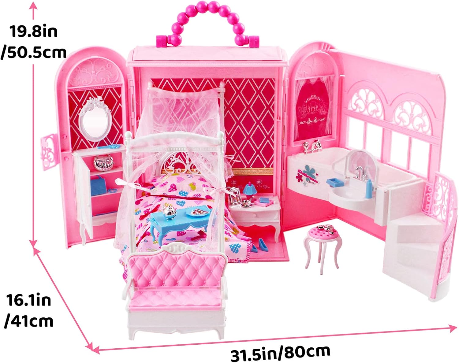 deAO Doll Houses Portable Backpack for Girls Toy House Baby Dollhouse Bedroom Furniture for 3 to 8 Years Olds Toddler Kids…