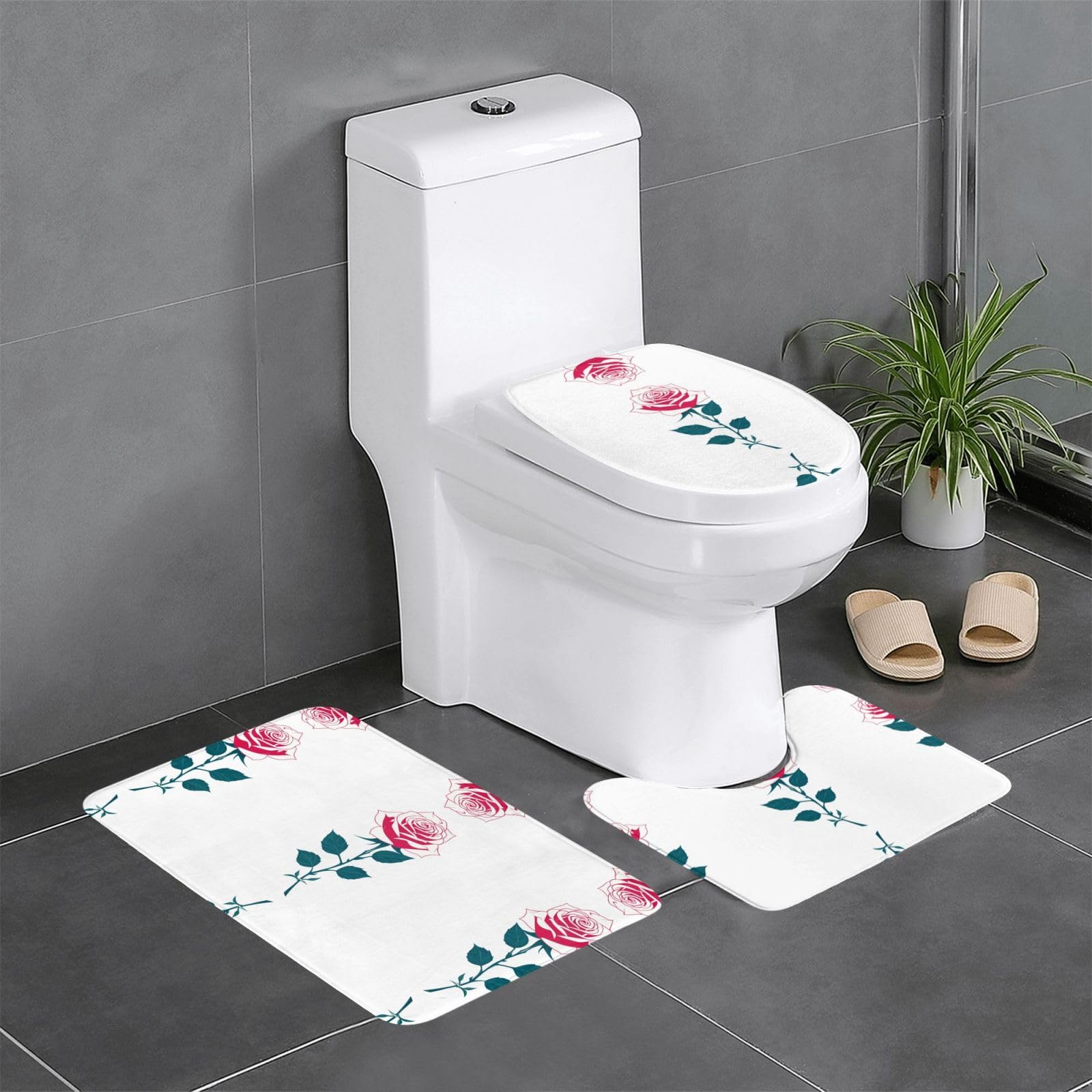 Tapis de sol de salle de bain haut de gamme motif roses et épines de 61 x 40,6 cm