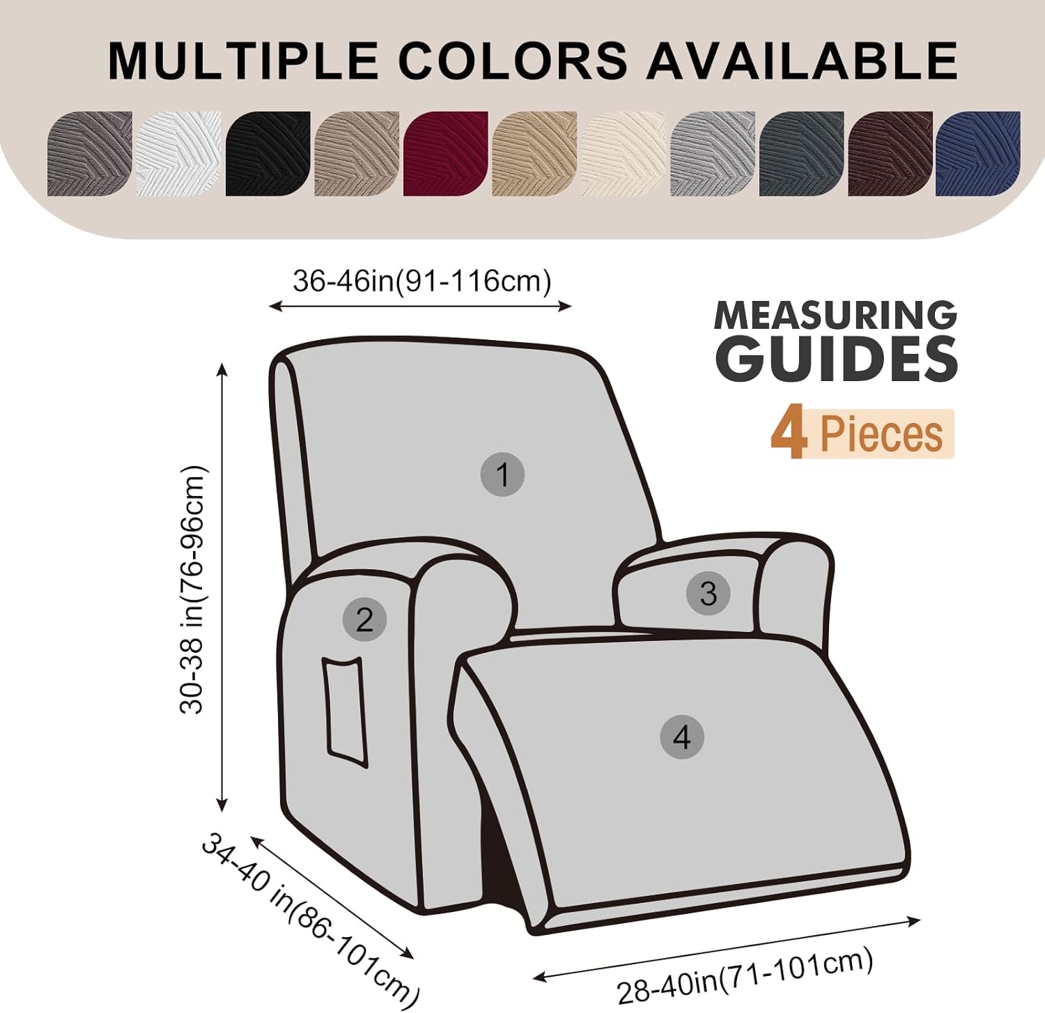 Oversized Recliner Chair Covers,Stretch Geometric Strokes Jacquard Reclining Chair Slipcovers,Furniture Protector with Side Pocket,Soft Breathable Couch Cover for Pets Kids,Chocolate