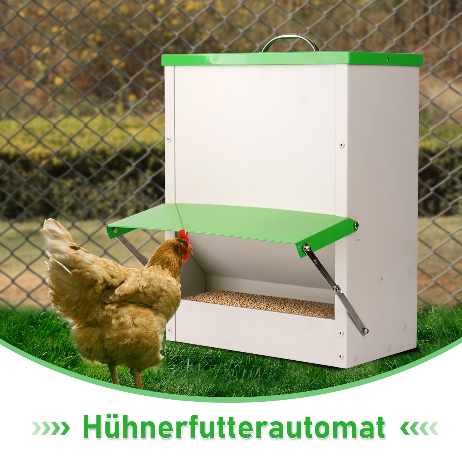 11 kg Automatischer Futterautomat Hühner Wandmontierter Geflügelfutterautomat, kein Abfallgeflügelfutterautomat, Hochbelastbarer Regenfester Futterautomat für Hühner, Enten, Gänseputen