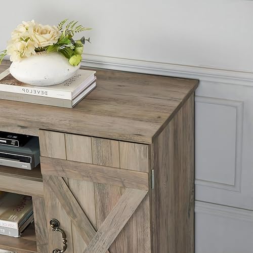 Miniatura 3 de Soporte de TV de granja con almacenamiento, mesa consola de TV para televisores de hasta 50 pulgadas con dos estantes y armarios abiertos, pino