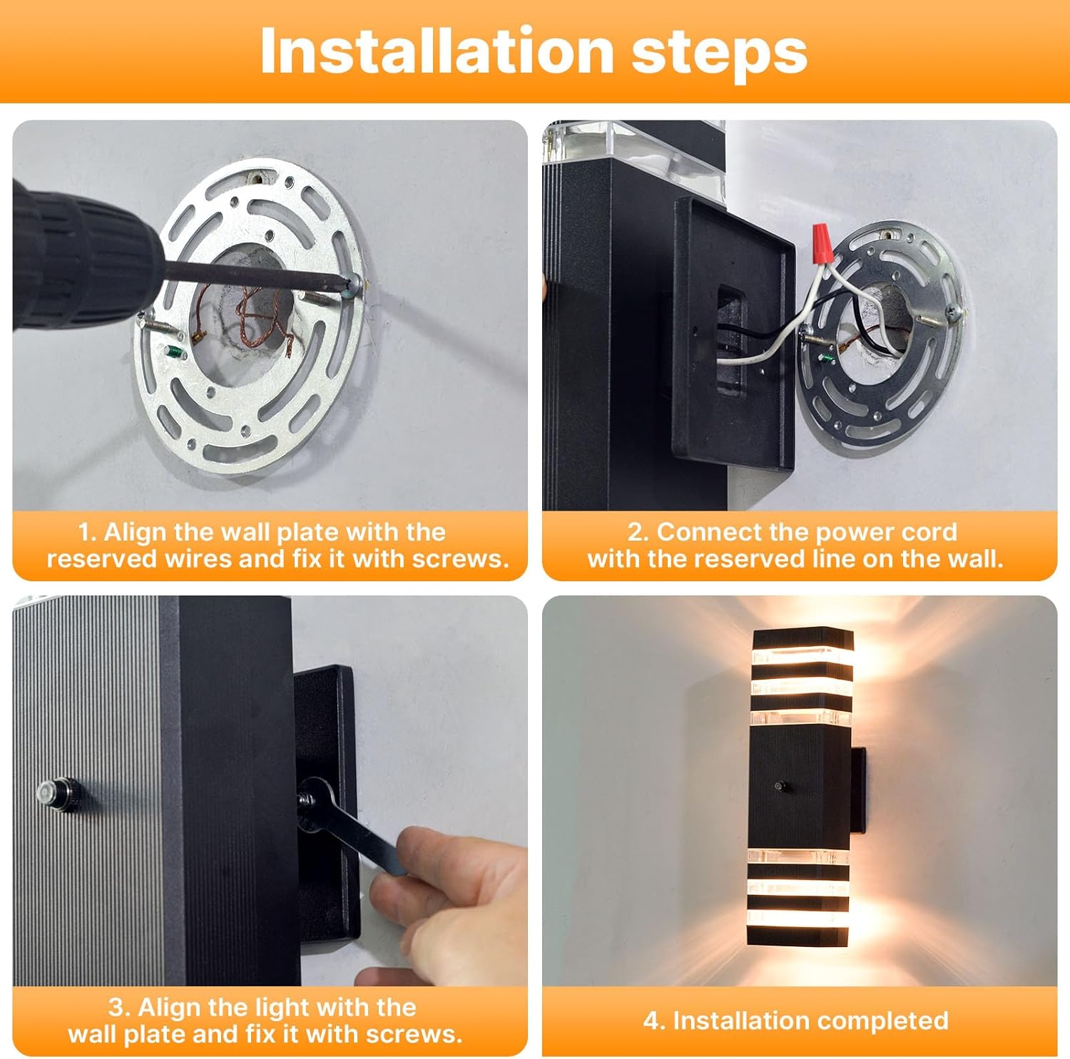 4 Pack Dusk to Dawn Outdoor Wall Lights, Modern Black Exterior Wall Sconce, Waterproof Aluminum Up and Down Outdoor Porch Lights, Square Outside Wall Lights for Porch Patio Garage