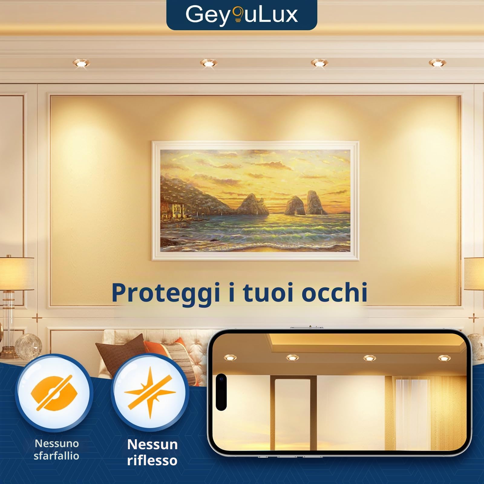 GeyouLux 3CCT Faretti LED da Incasso per Cartongesso Dimmerabile 4.9W 500LM 230V Faretti LED Soffitto IP44 Apertura 68-80mm Faretti Ruotabile a 45° Bagno Faretti da Incasso Set di 6 Nichelato