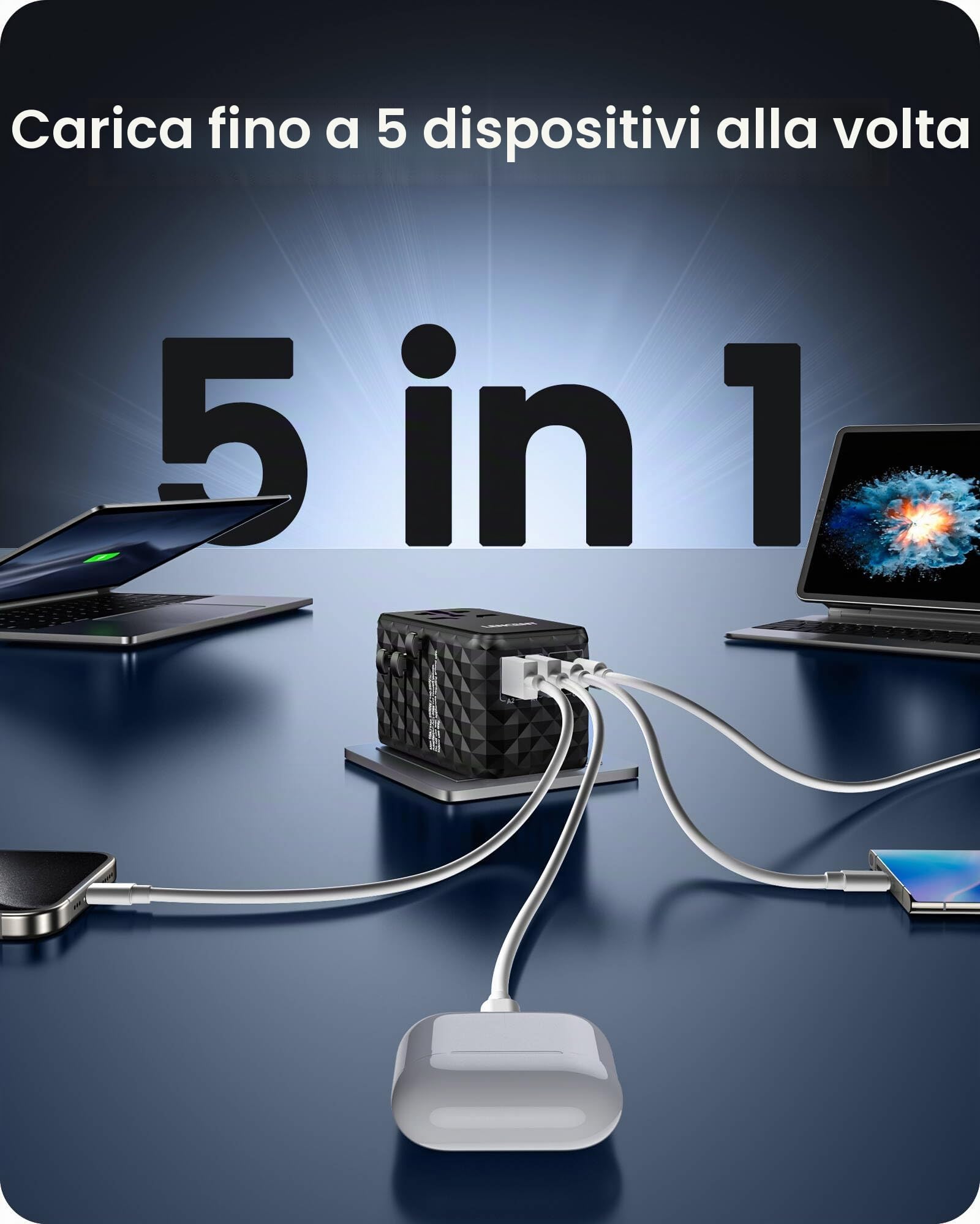 LENCENT 100W Adattatore Universale da Viaggio, Adattatore Presa | con 2 USB-A & 2 USB-C, Caricatore USB Rapida per Telefono Cellulare, Laptop, Spina Internazionale per UK, EU, AUS, USA -Nero
