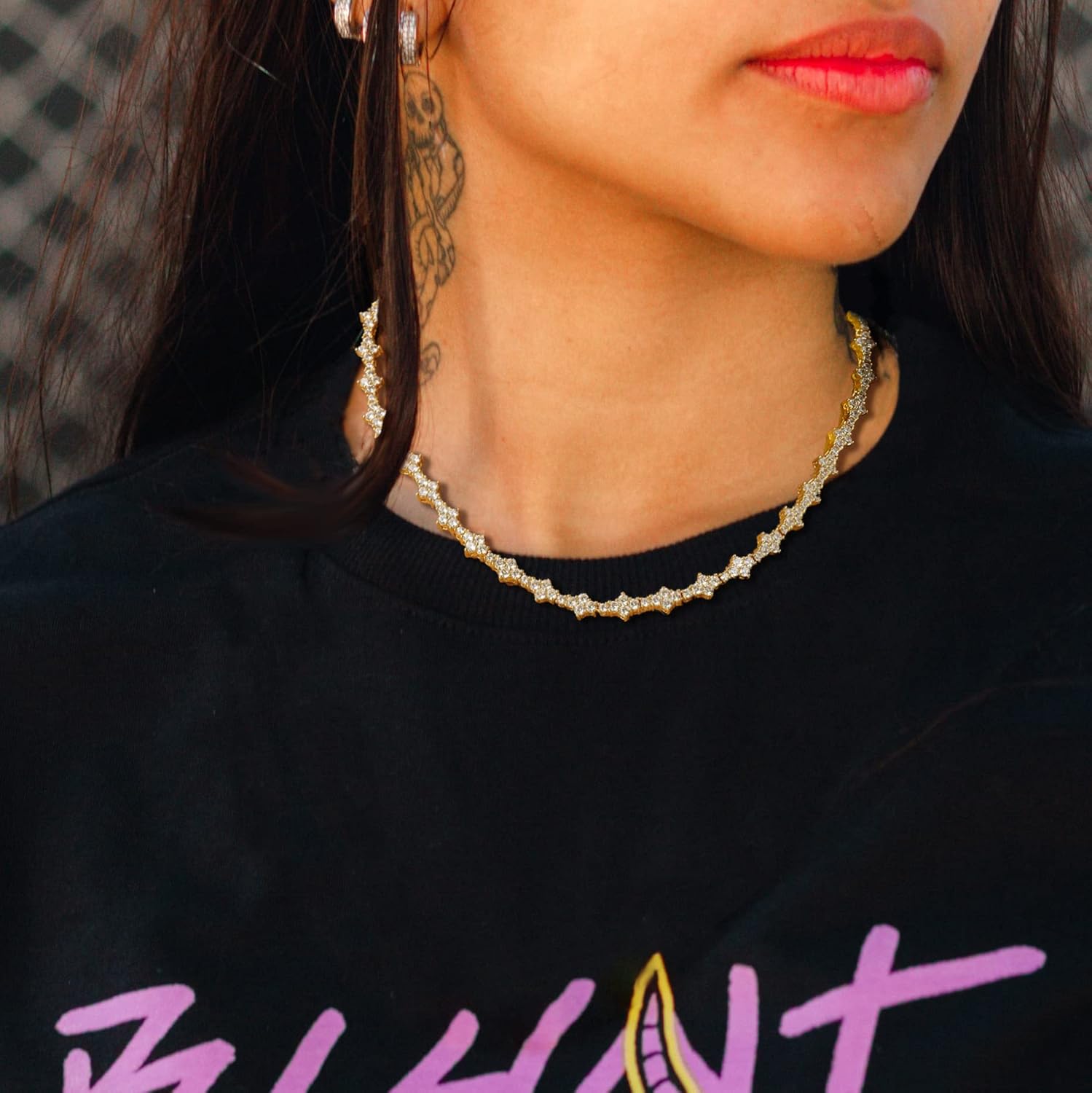 Lulu Mel 3mm Honeycomb Hip Hop 14K Gold Plated Necklace for Men Women, 16-20 Inches Prong Setting 5A Cubic Zirconia Diamond Classic Tennis Choker Necklace for Rapper with Gift Box - Image 2