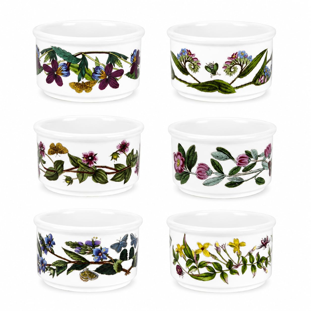 Portmeirion Botanic Garden Ramekins, 5 Oz - Set of 6, Pansy Motif