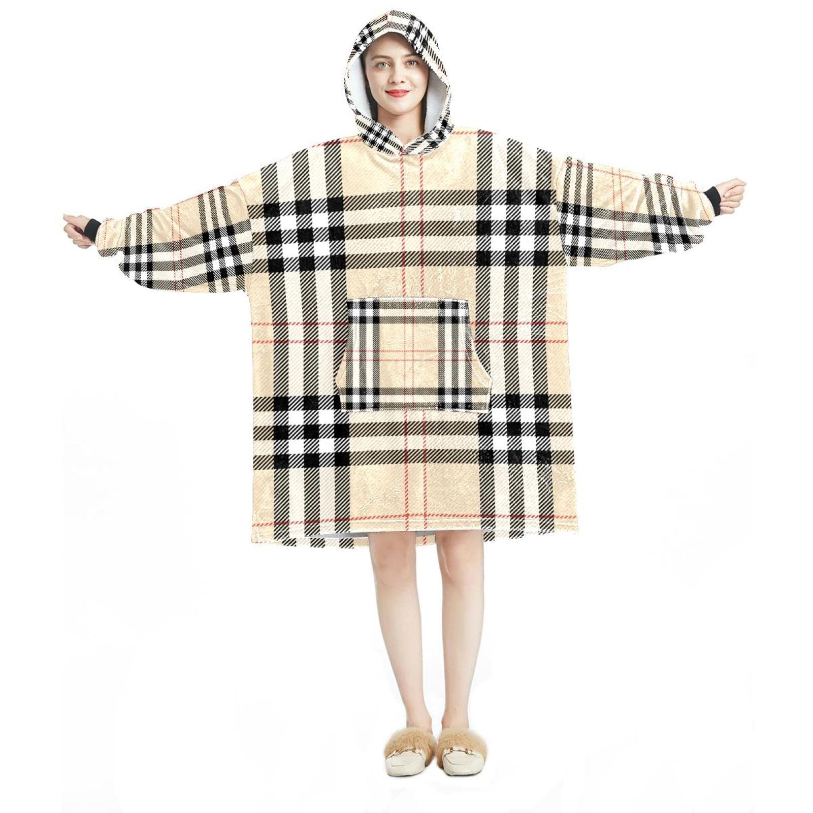 Sweat à capuche surdimensionné en flanelle Sherpa homme femme avec poche géante