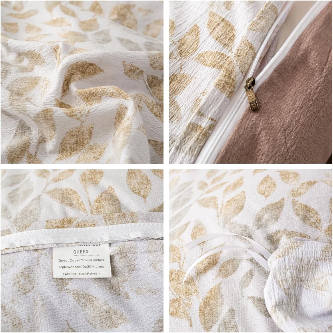 OAITE Brown Leaves Queen Size Duvet Cover-3 Pieces Prewashed Cotton-Like Polyester Extra Soft Bedding Set, Includes 1 Duvet Cover 90''x90''with Zipper Closure & 2 Pillow Shams, Comforter Not Included
