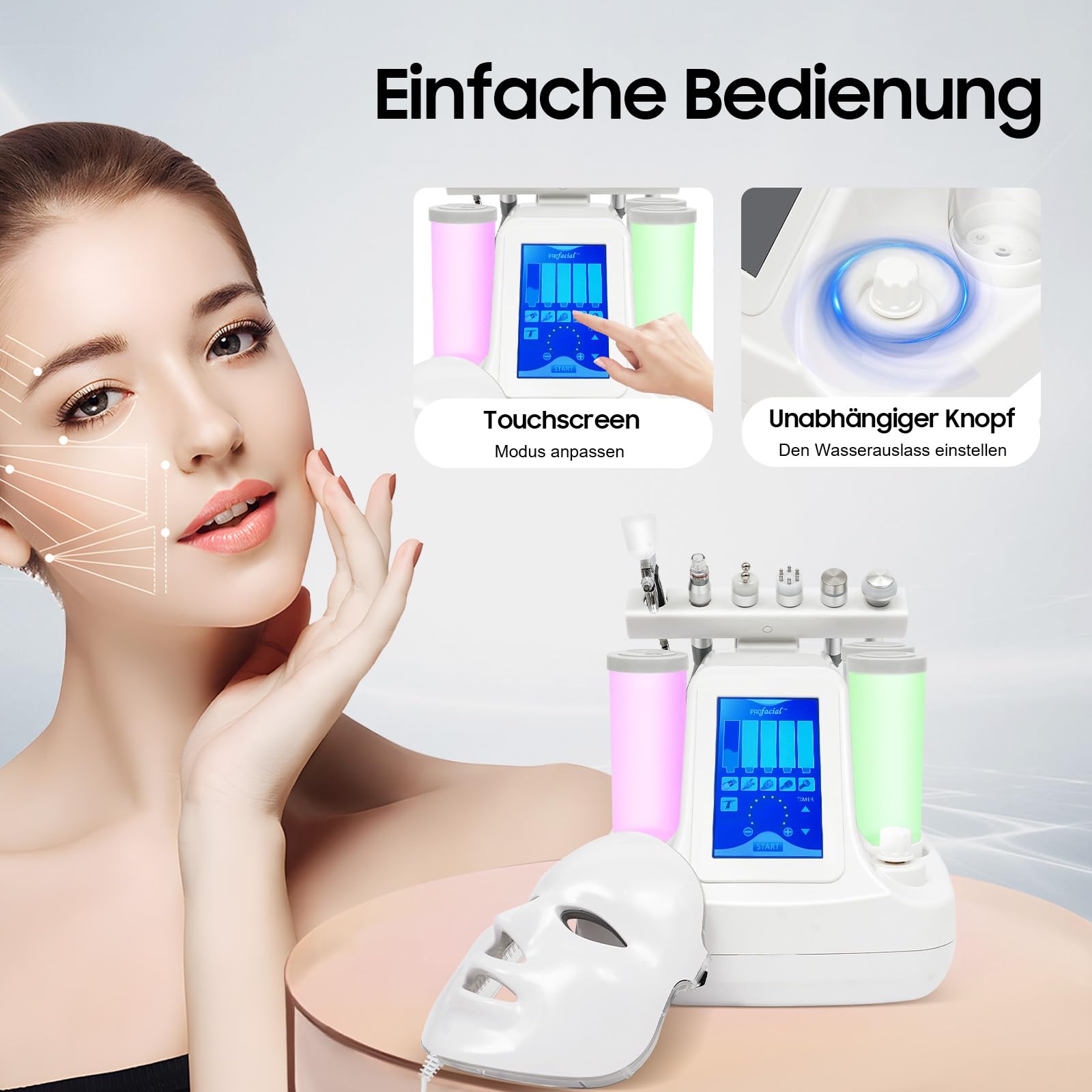 Máquina de belleza 7 en 1, oxígeno hidrógeno, limpieza profunda, Hydra Beauty Facial Care Machine con máscara LED, pequeñas burbujas de aire, instrumento de limpieza con pantalla LED