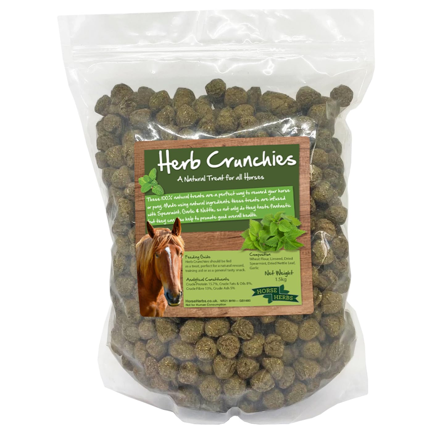 Herb Crunchies 1.5kg | 100% Natural Horse Treats with Mint, Nettle & Garlic