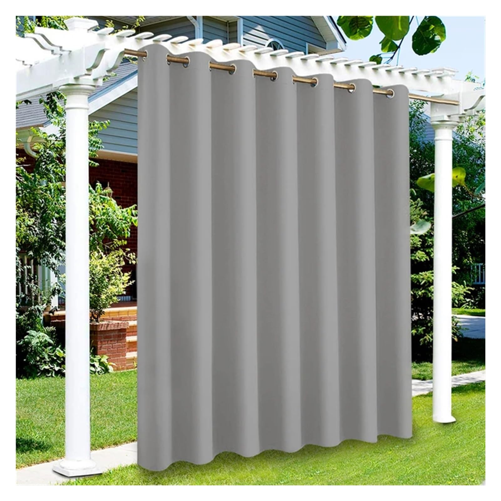 HELCEKOU Waterproof Outdoor Pergola Curtains 2PCS Light Gray Privacy Drapes for Patio Porch Gazebo Cabana Pool - 52x84 Inches (132x213cm)