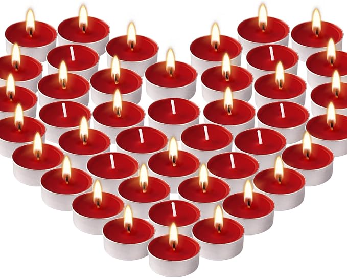 100 Pcs Red Tea Lights Candles Red Smokeless Tealight
