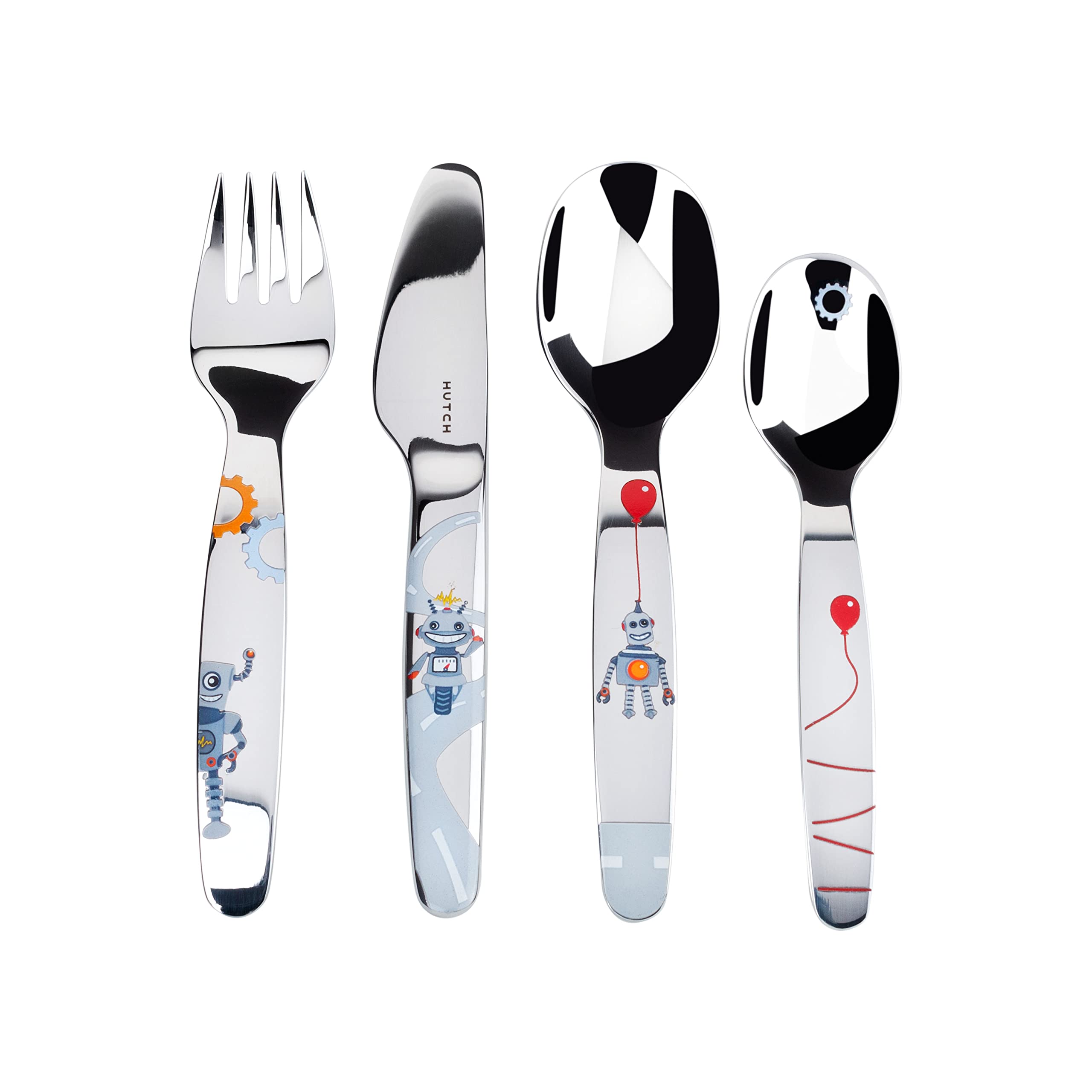 Set De Couverts Enfant HI NATURE - 4 Pièces Acier Inoxydable 18/10 - Fourchette, Couteau, Cuillère, Cuillère à Dessert