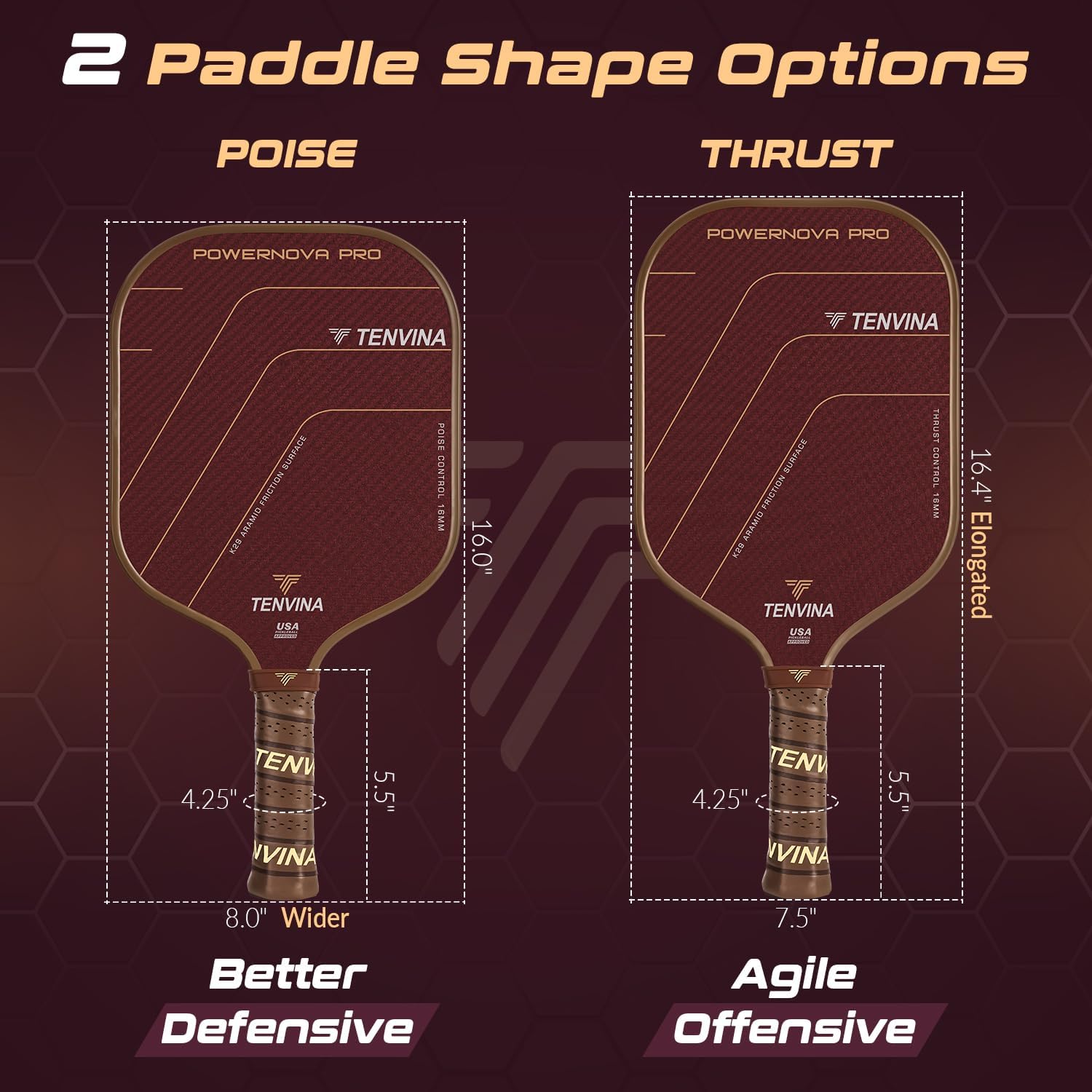 TENVINA Pickleball Paddles, Thermoformed 4 Layers Carbon Fiber Pickleball Paddle, Pickle Ball Paddle USAPA Approved with Dominant Power and Larger Sweet Spot - Image 5