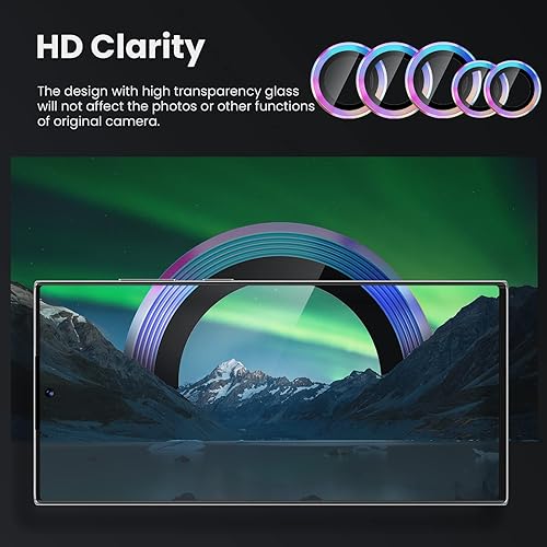 Miniatura 4 de Tensea Protector de lente de cámara Samsung Galaxy S22 Ultra, protector de pantalla de vidrio templado 9H, anillo individual de metal, S22 Ultra 5G