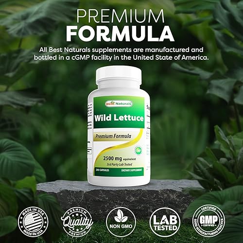 Miniatura 5 de Best Naturals Lechuga silvestre 10:1 Extracto 250 mg (equivalente a 2500 mg de lechuga silvestre en polvo) - 240 Cápsulas