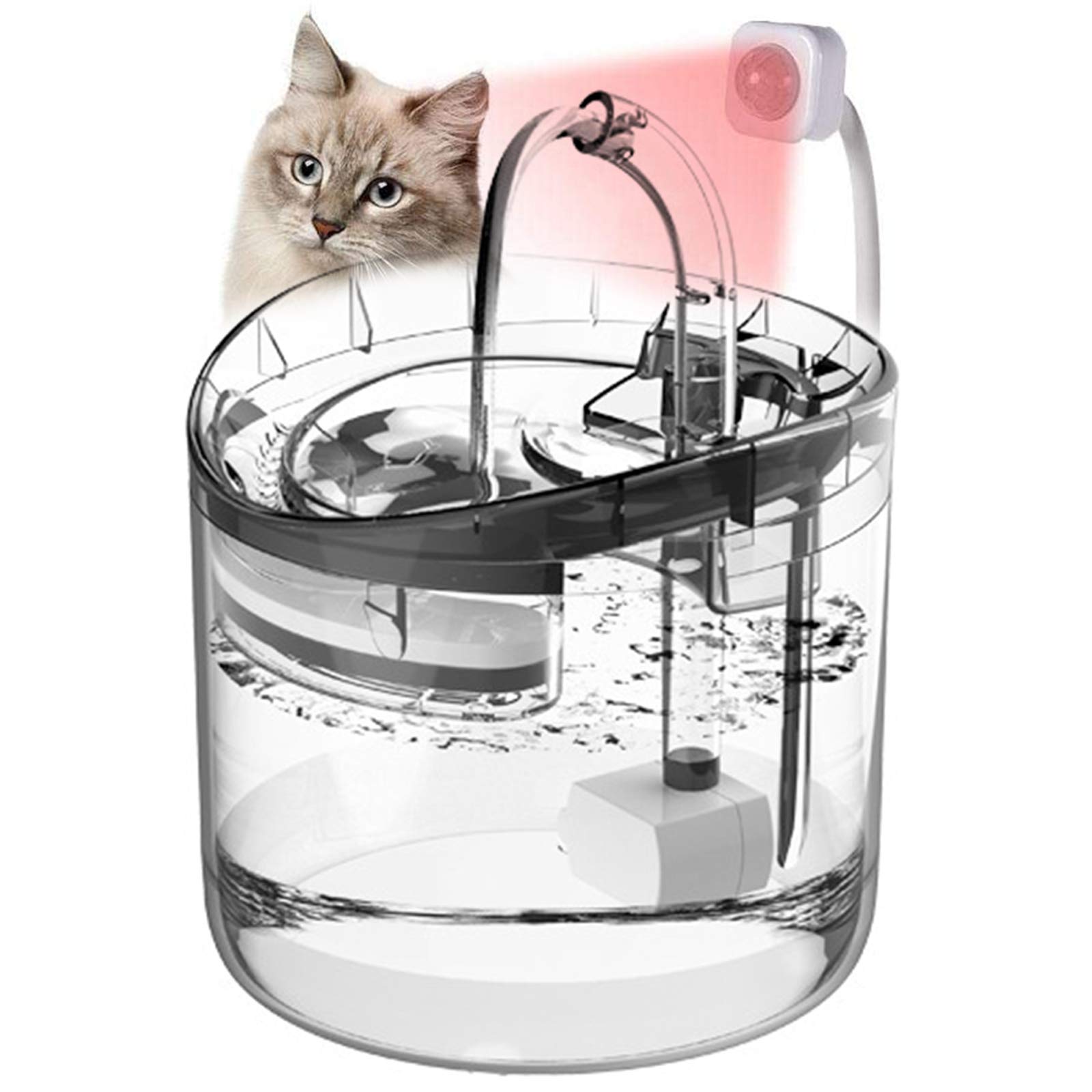 Fontana d'Acqua per Cane Gatto, Acqua Filtrata per Animali Domestici Sani da Bere, Fontanella Automatica Trasparente, Erogatore d'Acqua per Cani Elettrico Ultra Silenzioso