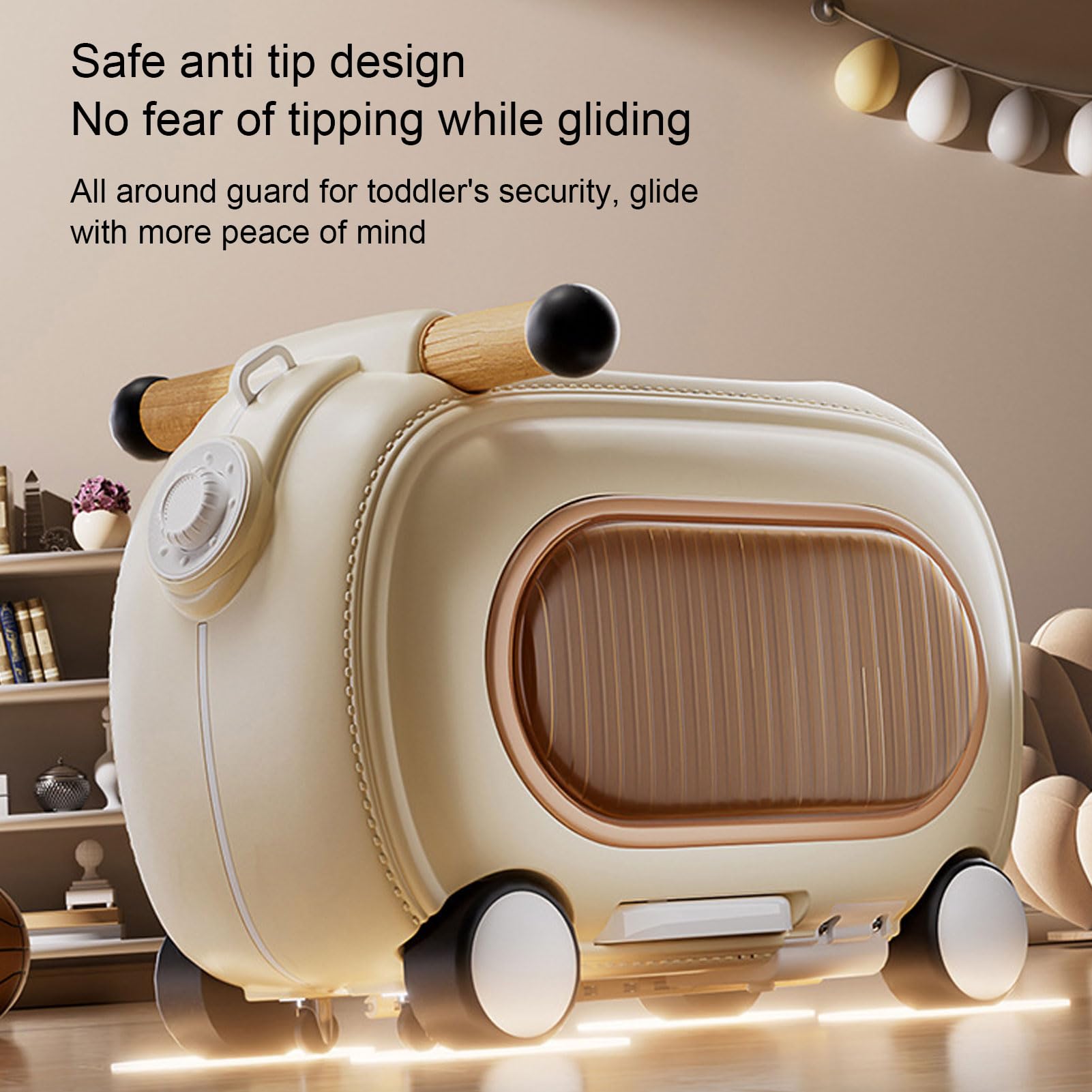 Luocute Bagagli da Viaggio, Valigia con Rotelle per Bambini con Ruote, Luci Musicali, capacità di 20 Litri, Multi modalità, Antiribaltamento, per Bambini da Viaggio da 1 a 5 Anni (Beige)