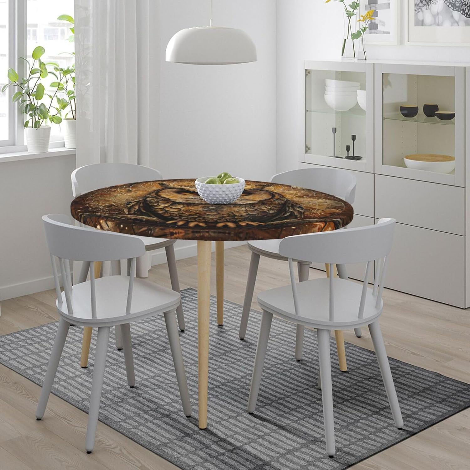 Owl Beliefs Print Outdoor Patio Kitchen Decor Supplies Wipeable Round Table Cloth for Indoor Outdoor