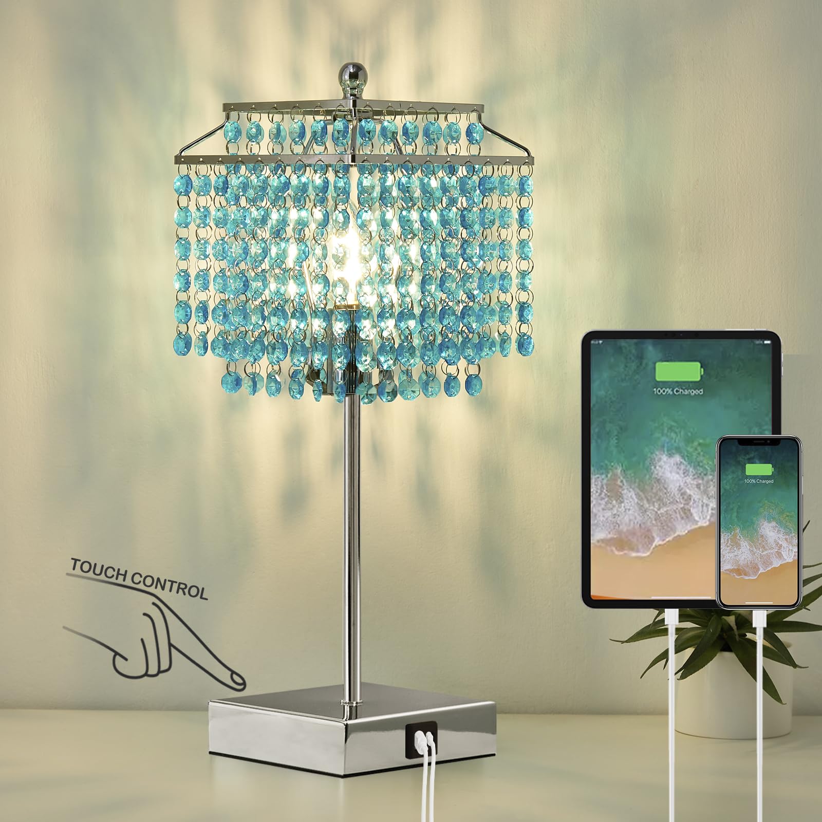 Luvkczc Crystal Table Lamp with Touch Control, Bedside Crystal