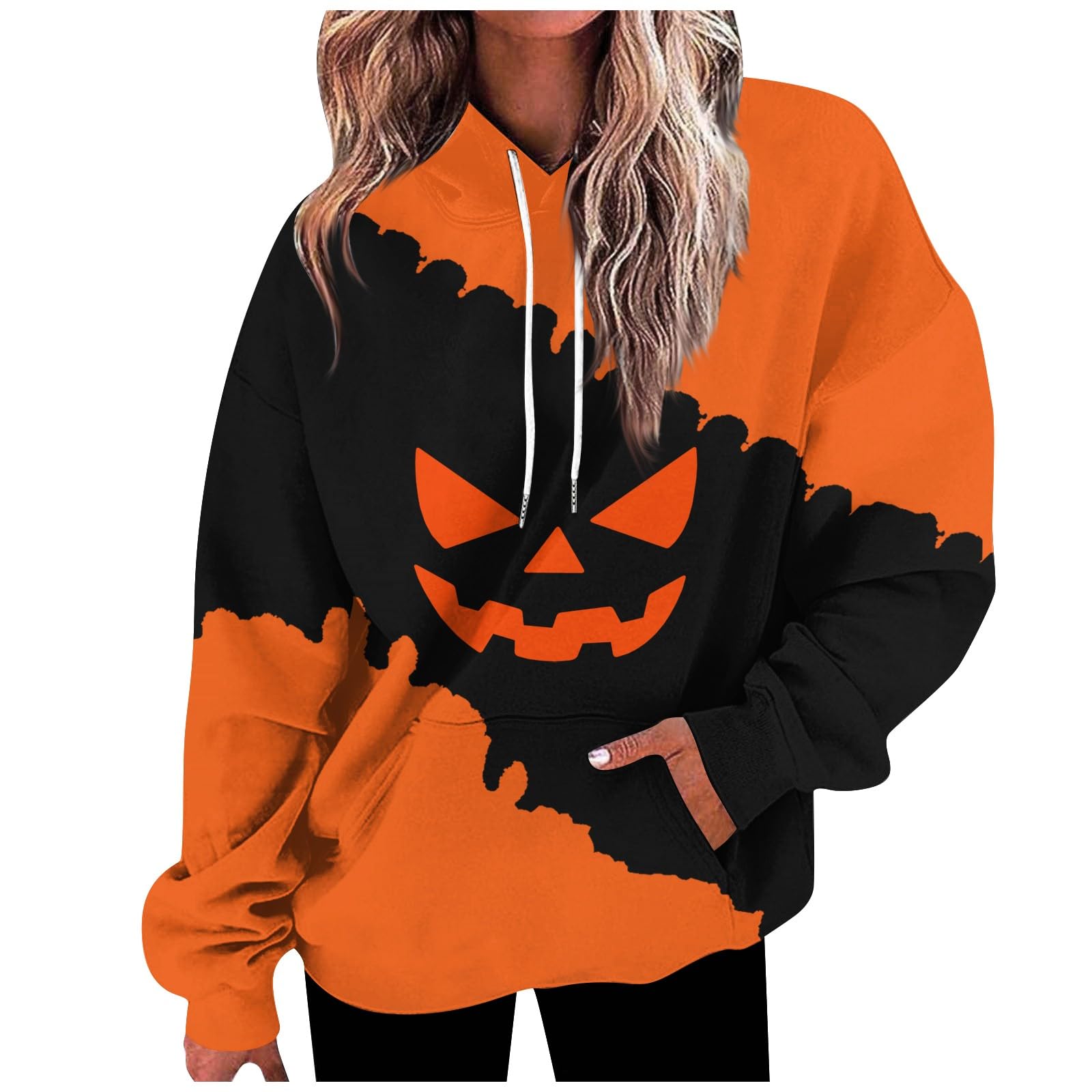 JJHAEVDY Halloween Oversized Hoodies for Women Pumpkin Print Sweatshirts Fall Hooded Long Sleeve Pullover with Pocket
