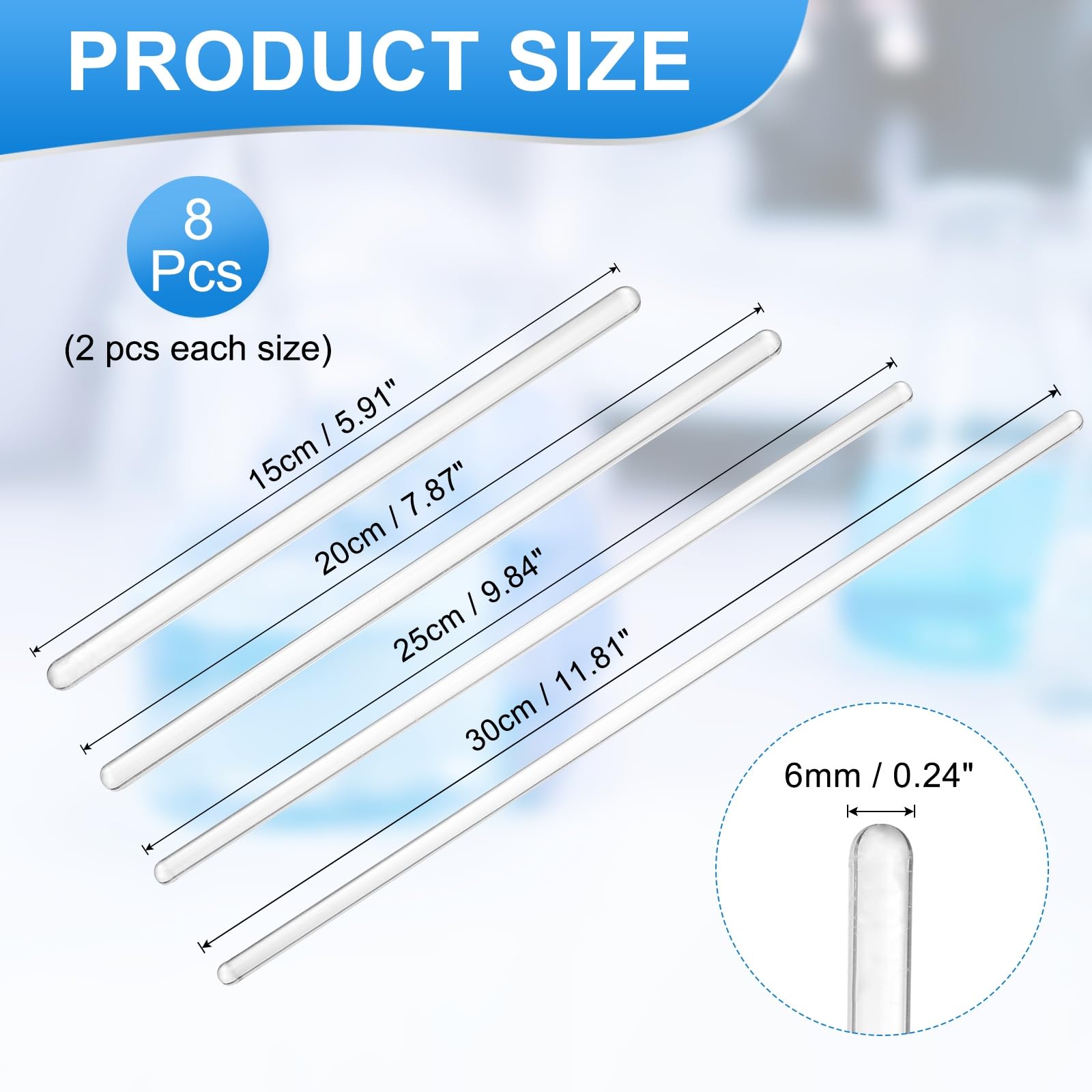 PATIKIL 8 Pcs High Borosilicate Glass Stick, 5.9-11.8
