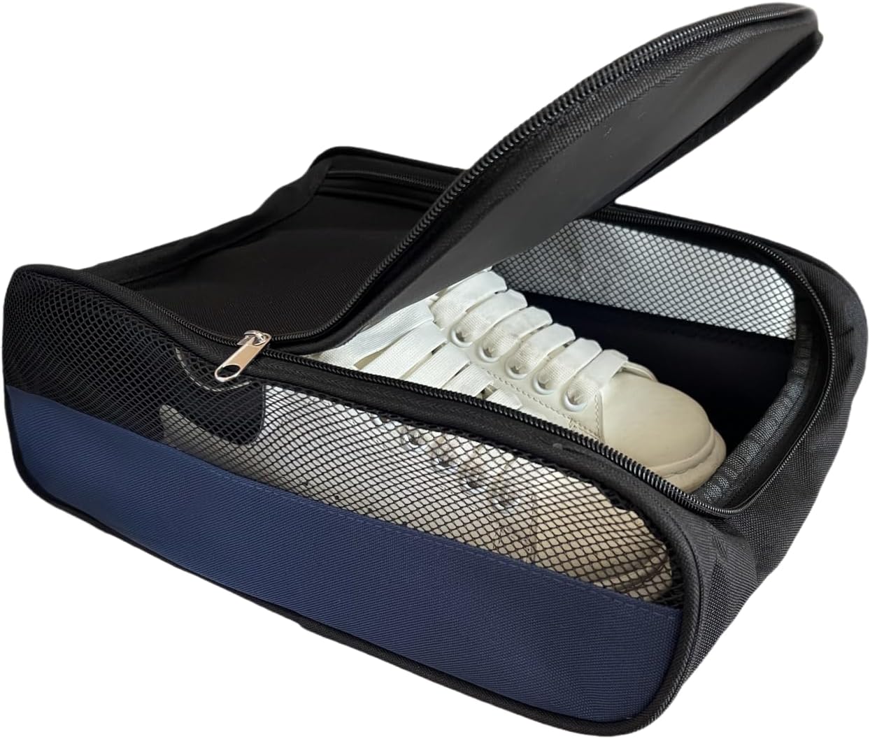 Golf Shoe Bag for Men Women, Mesh Travel Bag for Shoes, Water Proof Ventilation Shoe Bags for Gym, Outdoor Shoes Carrier with Zippered and Handle (Black/Blue-1 Pack)