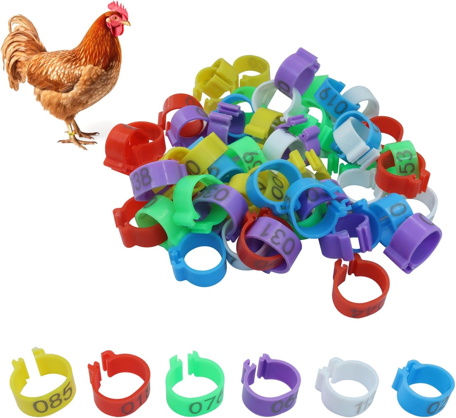 120 Pcs 16mm Chicken Leg Bands with 6 Colors, 01-1200 Numbered Chicken Leg Rings Durable Plastic Poultry Identification Tags for Chickens, Ducks, Geese