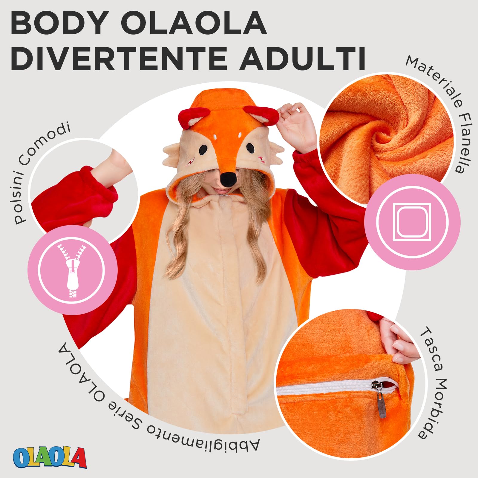 OLAOLA Pigiama Animale per Adulti, Costume da Pile, Onesie Unisex per Cosplay di Halloween, Pigiama Intero per Donna e Uomo