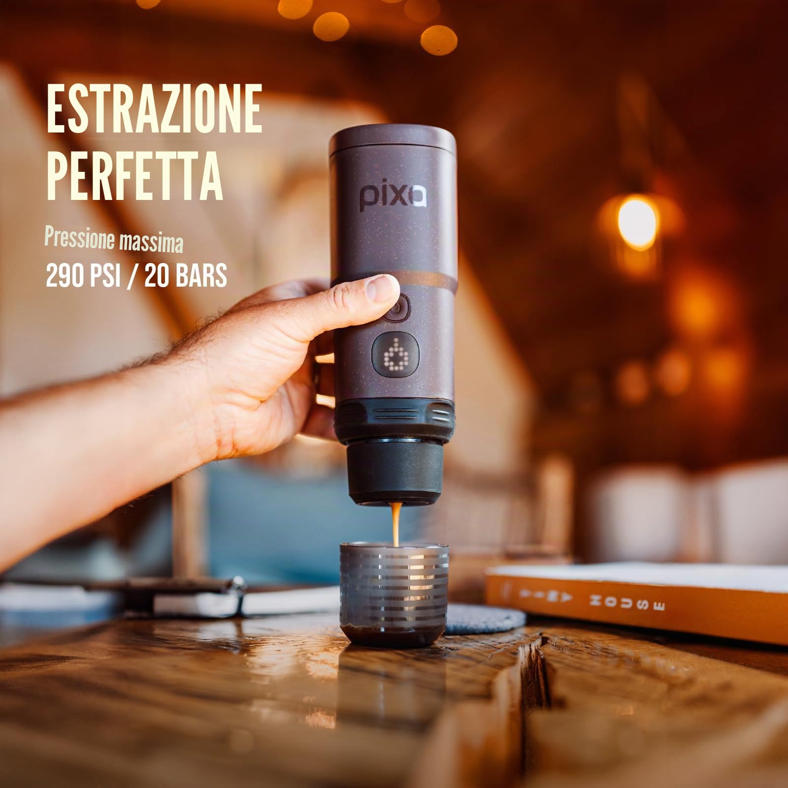 WACACO Macchina caffè Elettrica & Portatile, Riscaldamento rapido, Batteria da 3 * 3000 mAh Fino a 5 tazze, Per caffè macinato e capsule *Nespresso®*, Touchscreen