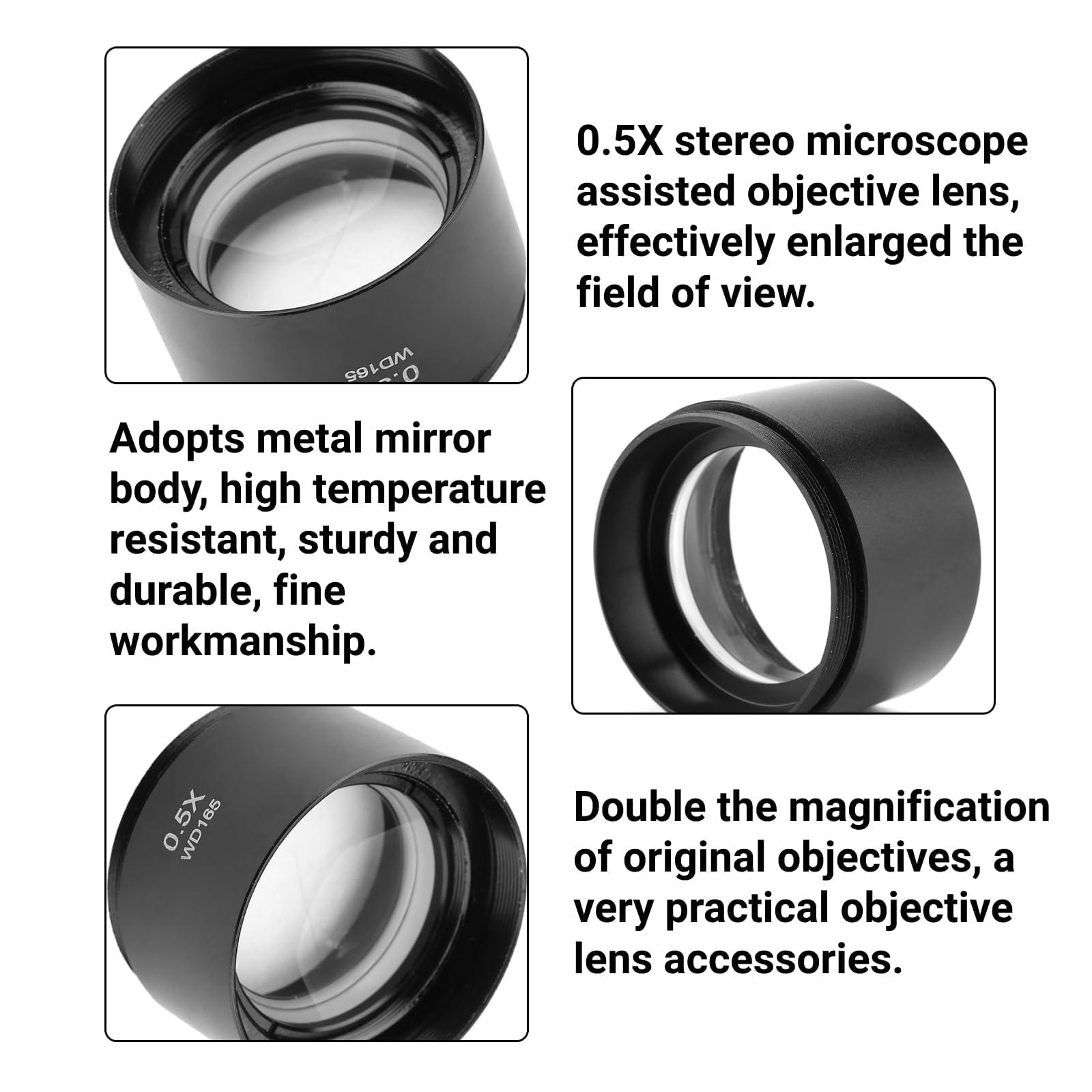 Lente de Objetivo de Microscopio Lente Barlow 5x, 0.5x Barlow 0.5x Objetivo de Microscopio Lente de Objetivo Auxiliar Lente de Barlow Microscopio de Video Estéreo