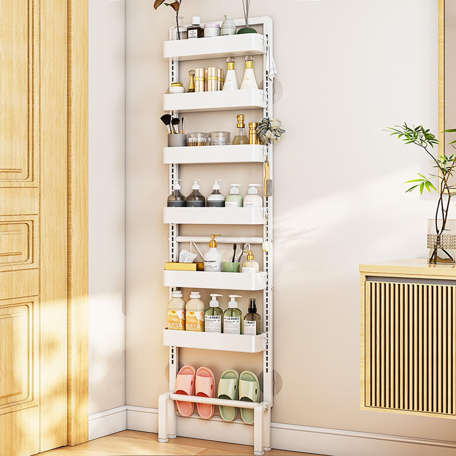 Lagerregal mit 7 Ebenen, Rutschfestes Stabiles Bad Badregal, Offene Ablagen, Industrie-Design, Aufbewahrungsregal für Wohnzimmer, Büro, Schlafzimmer, Arbeitszimmer(55*10*160cm/22*4*63in)