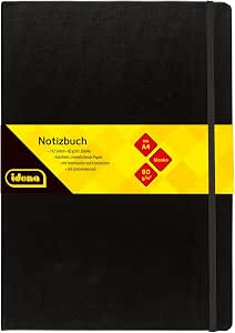 Idena 10053 - Cuaderno DIN A4, en blanco, papel crema, 192 páginas, 80 g/m², tapa dura en negro, 1 ud.