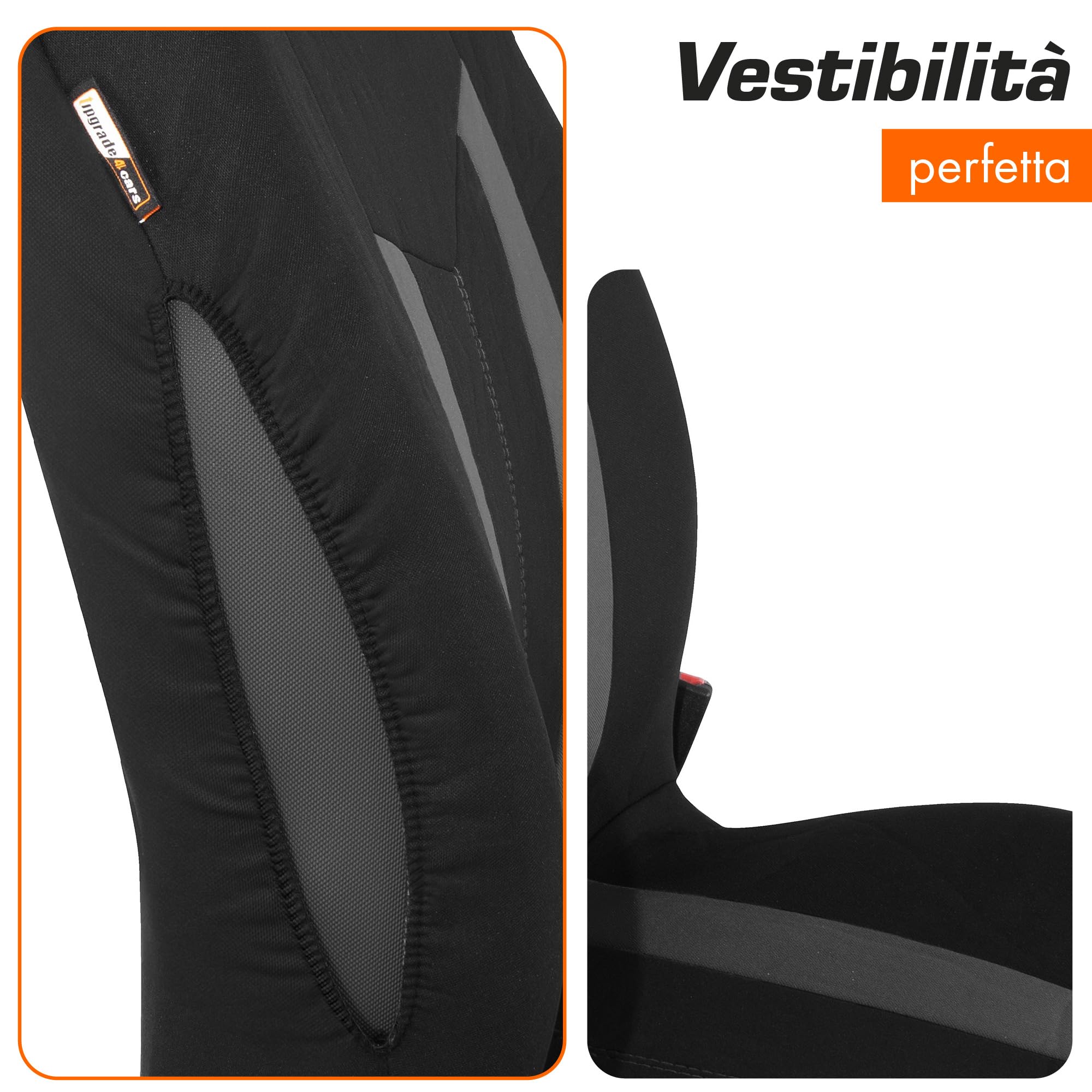 Upgrade4cars Coprisedili Auto Universale Nero Grigio | Set Coprisedile Universali per Anteriori e Posteriori