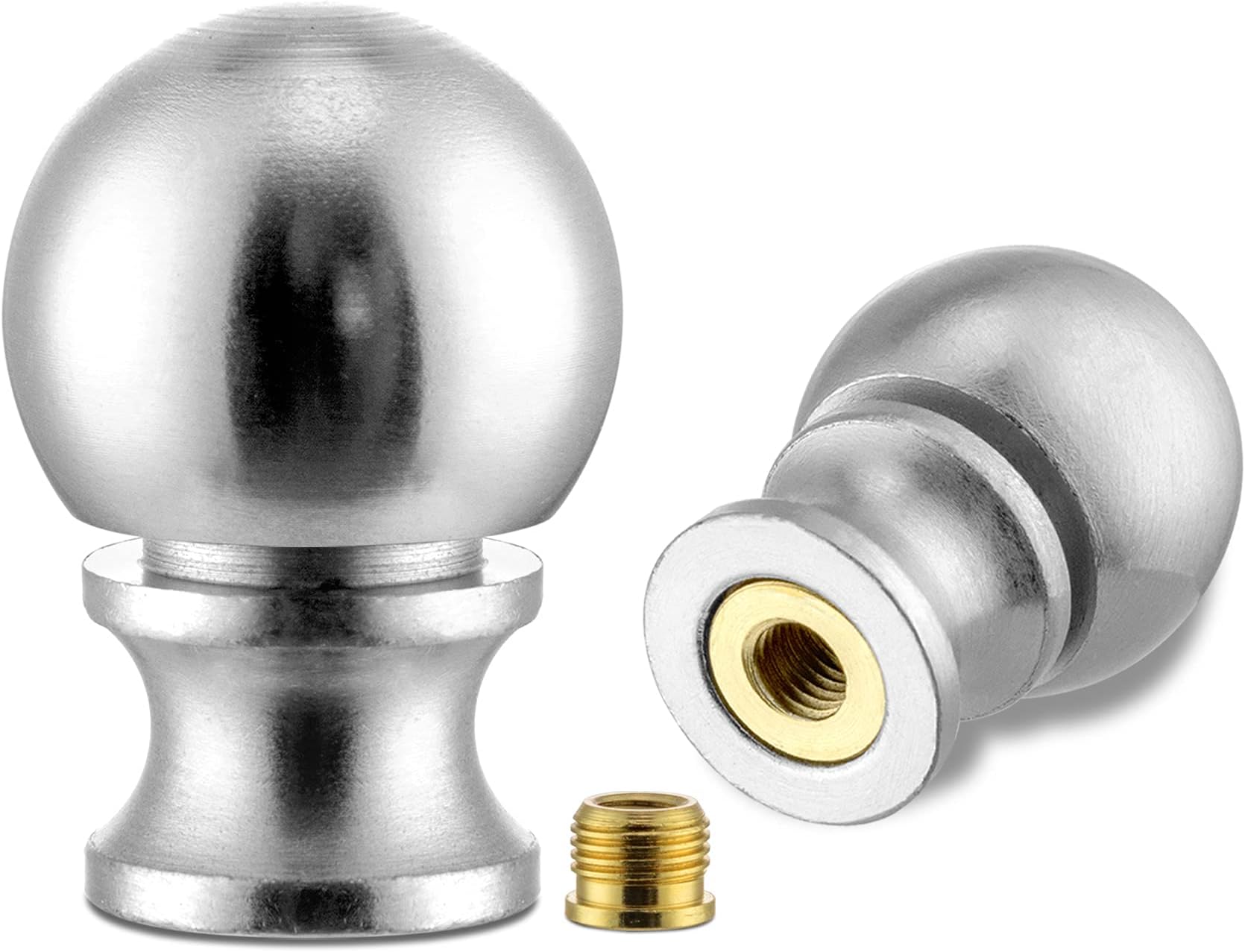 Qc 2 Pack Ball Lamp Finial for Lamp Shade Top,Dual -Thread,Brushed Nickel Solid Metal Screw Cap Knob,Lamp Decoration for Table and Floor Lamps